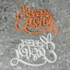 Size chart for Cursive Happy Easter Metal Cutting Dies - dimensions in cm