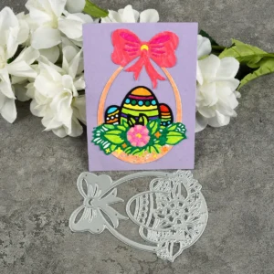 Size chart for Easter Bow Basket Egg Metal Cutting Dies - dimensions in cm