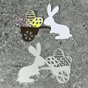 Size chart for Easter Bunny Pulling Cart Metal Cutting Dies - dimensions in cm