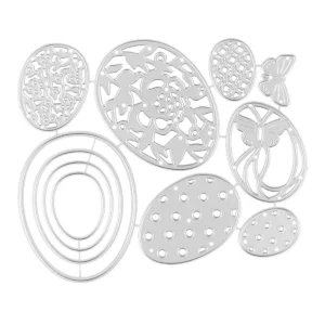 Easter Egg Metal Cutting Dies Set – Layered Ovals with Lace, Dots Butterfly - metal cutting die for scrapbooking and card making – see size chart for dimensions