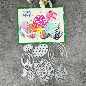 Size chart for Easter Egg Metal Cutting Dies Set – Layered Ovals with Lace, Dots Butterfly - dimensions in cm