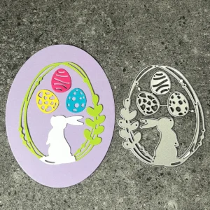 Size chart for Easter Egg-shaped Bunny Frame Metal Cutting Dies - dimensions in cm