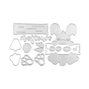 Peeking Bunny Welcome Sign Die Cuts Set - metal cutting die for scrapbooking and card making – see size chart for dimensions