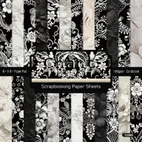 Sumflying Garden Black White Lace 24PCS Scrapbook Paper & Cardstock