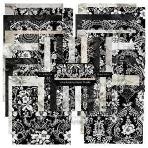 Sumflying Garden Black White Lace 24PCS Scrapbook Paper & Cardstock