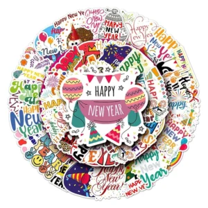 Sumflying Happy New Year Text Vinyl Stickers