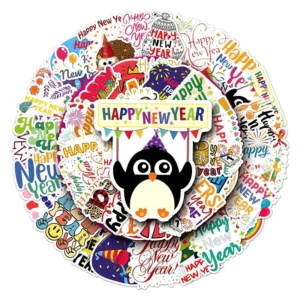 Sumflying Happy New Year Text Vinyl Stickers