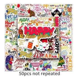 Sumflying Happy New Year Text Vinyl Stickers