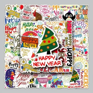 Sumflying Happy New Year Text Vinyl Stickers