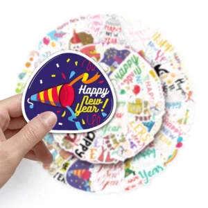Sumflying Happy New Year Text Vinyl Stickers