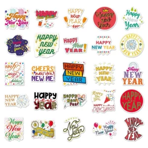 Sumflying Happy New Year Text Vinyl Stickers