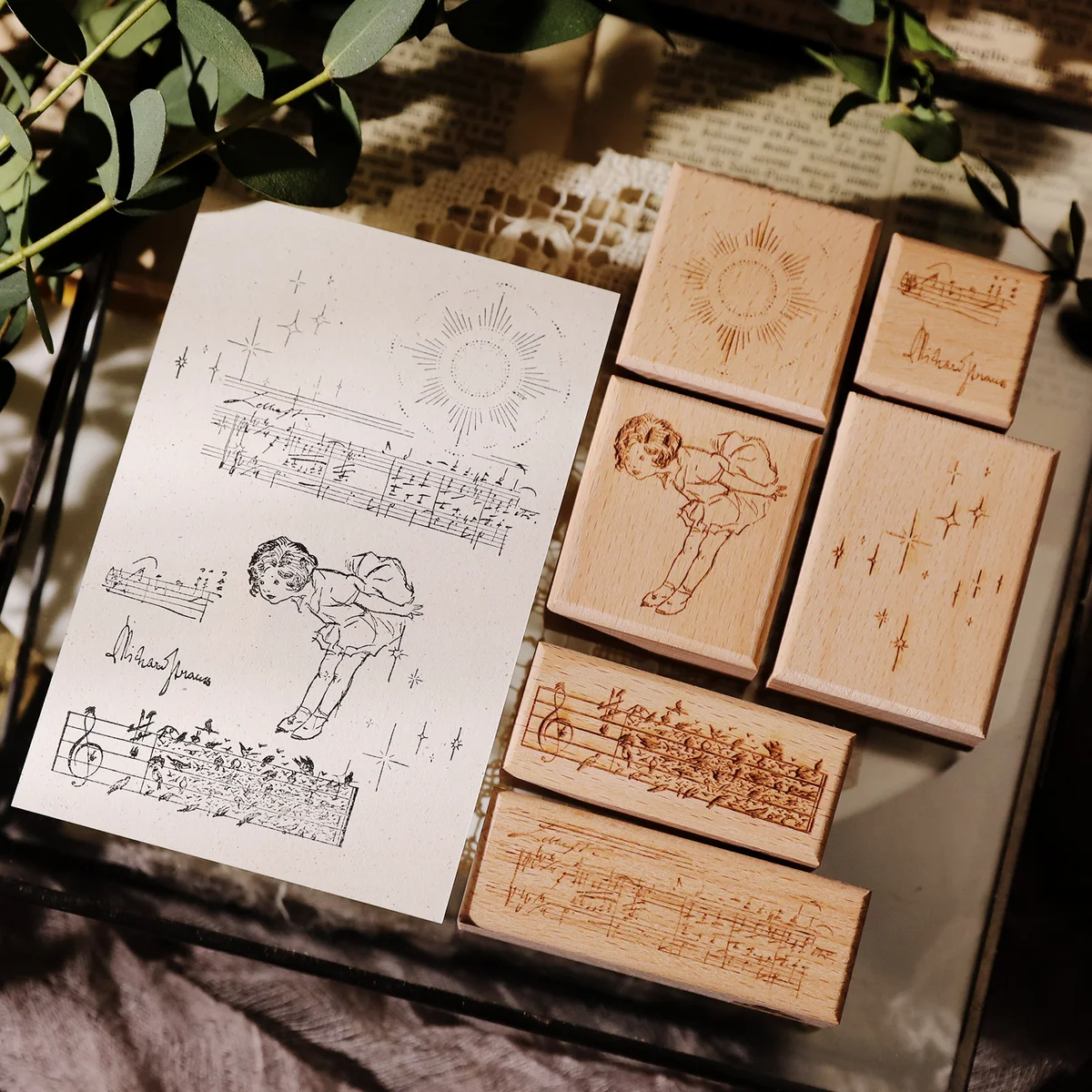 Sumflying Mozart Manuscript Wood Rubber Stamp Sumflying Mozart Manuscript Beech Wood Rubber Stamp - detail image 12
