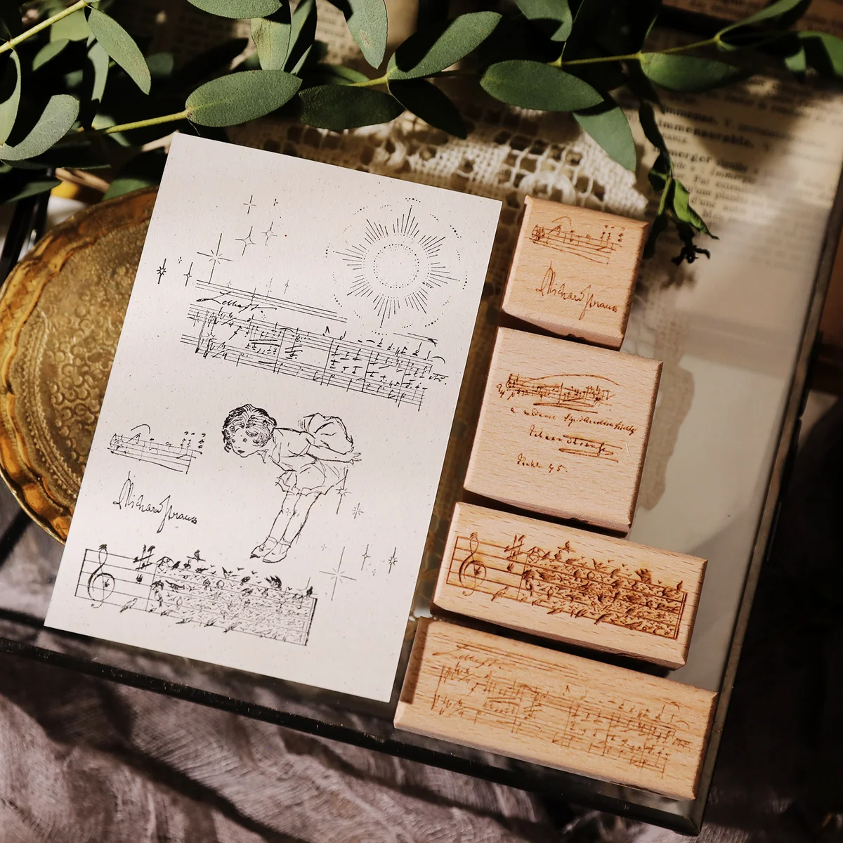 Sumflying Mozart Manuscript Wood Rubber Stamp Sumflying Mozart Manuscript Beech Wood Rubber Stamp - detail image 14