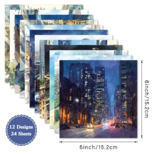 Sumflying Skyline Night City 24PCS Scrapbook Paper & Cardstock