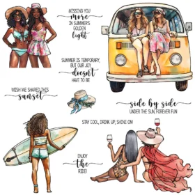Sumflying Summer Girl Beach Hat Clear Stamps