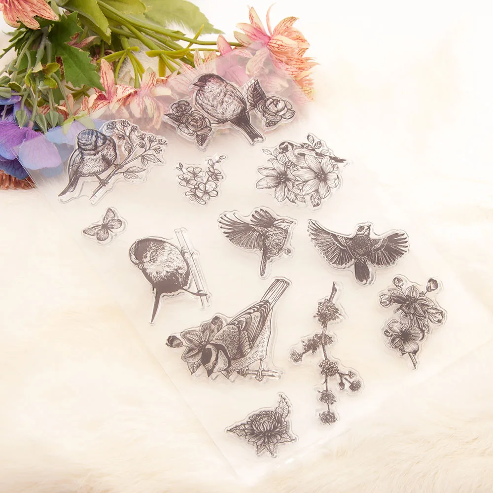 swallow-sparrow-flowers-stamp-set-4 Swallow Sparrow Flowers Stamp Set - lifestyle photo | clear stamp