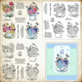 Sumflying Teacup Flowers Bird Clear Stamps