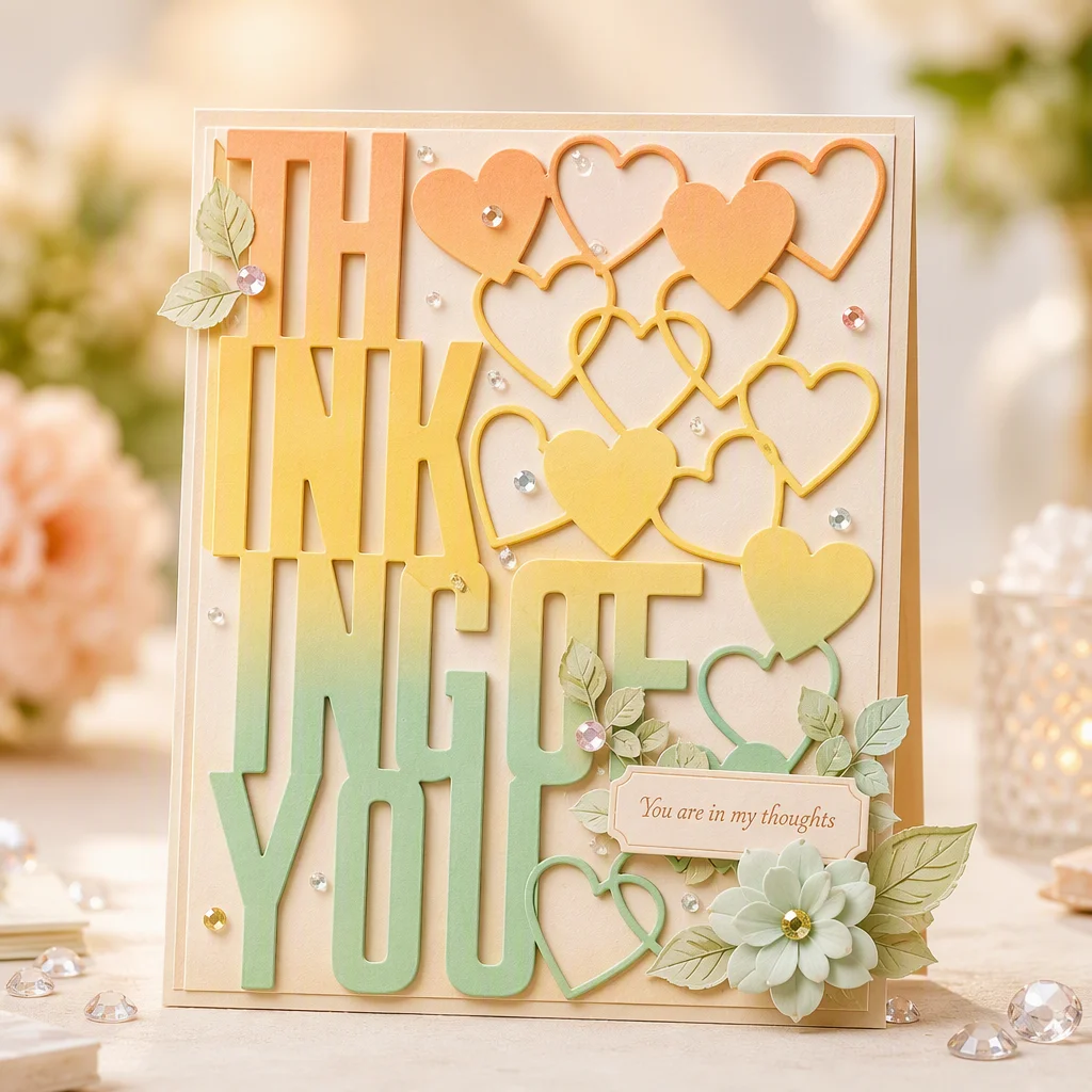 Sumflying ”Thinking Of You" Words Metal Cutting Dies Thinking Of You Hearts Card Realistic 01