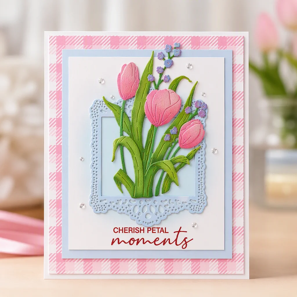 Sumflying Lace Border Metal Cutting Dies Tulip Cherish Card Realistic 02