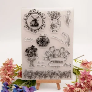 Tulips Windmill Stamp Set - detail view | clear stamp