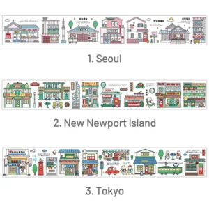 Cartoon Urban Building Long Strip Washi Sticker