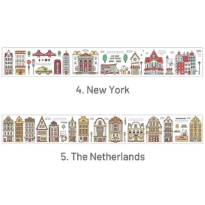 Cartoon Urban Building Long Strip Washi Sticker