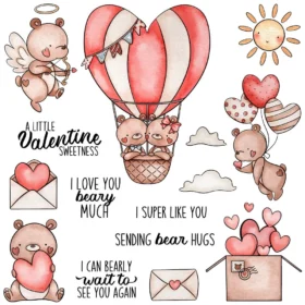 Sumflying Valentines Day Bear Heart Love Clear Stamps