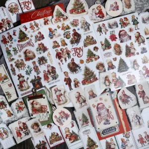 Vintage Christmas Rub On Transfer Stickers - 3 Sheets Pack