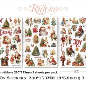 Vintage Christmas Rub On Transfer Stickers - 3 Sheets Pack