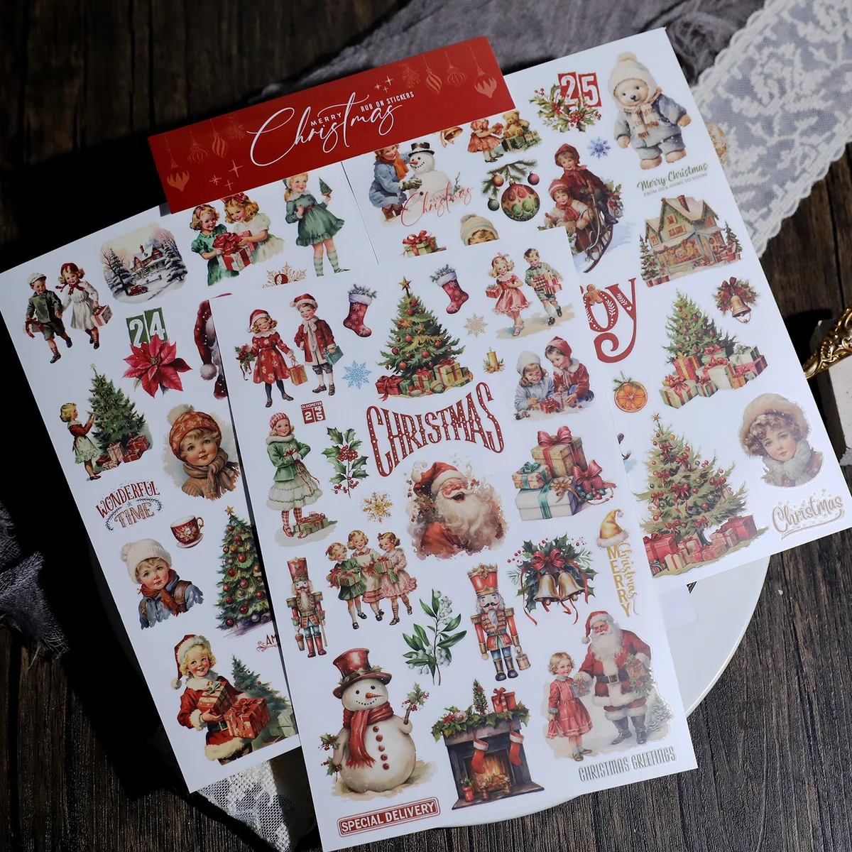 Vintage Christmas Rub On Transfer Stickers - 3 Sheets Pack - detail image 3