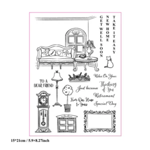 Vintage Clock Sofa Clear Stamp Set - detail view | clear stamp