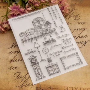 Vintage Clock Sofa Clear Stamp Set - size chart | clear stamp