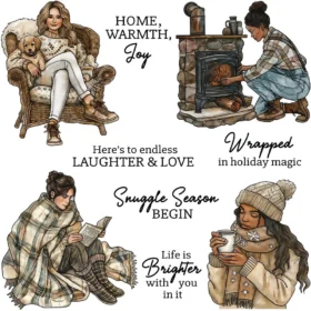 Sumflying Winter Girls Daily Life Skiing Clear Stamps