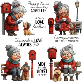 Sumflying Winter Granny Knitting Cozy Clear Stamps