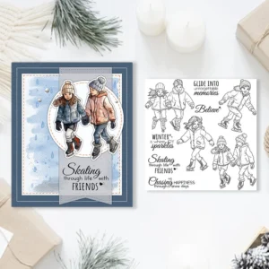 Sumflying Winter Skating Kids Snow Clear Stamps Winter Skating Kids Clear Stamps 03