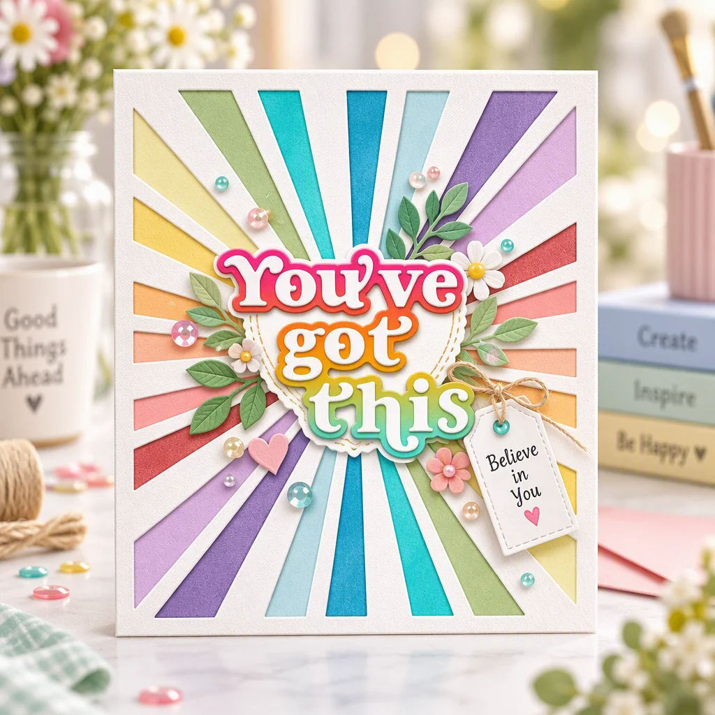 Sumflying Decorative Love Background Board Metal Cutting Dies Youve Got This Sunburst Card Realistic 01