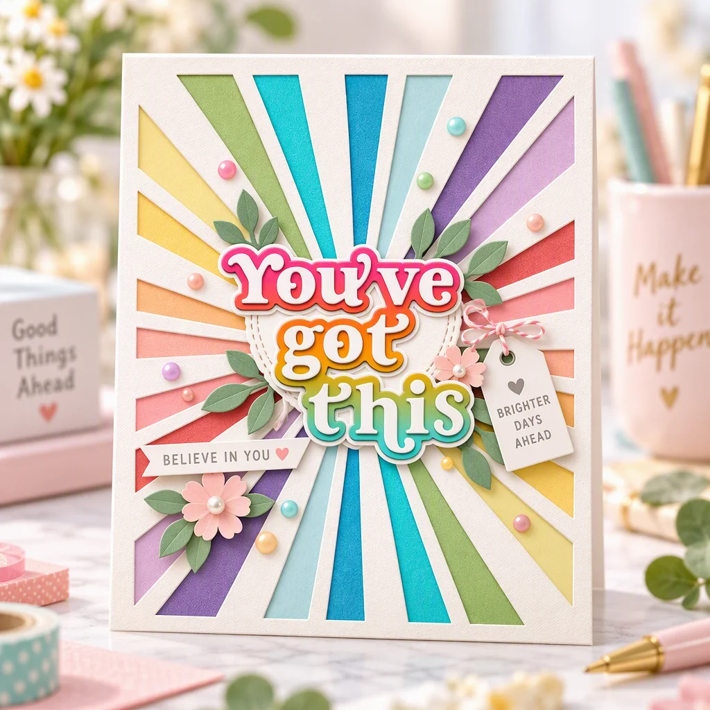 Sumflying Decorative Love Background Board Metal Cutting Dies Youve Got This Sunburst Card Realistic 02